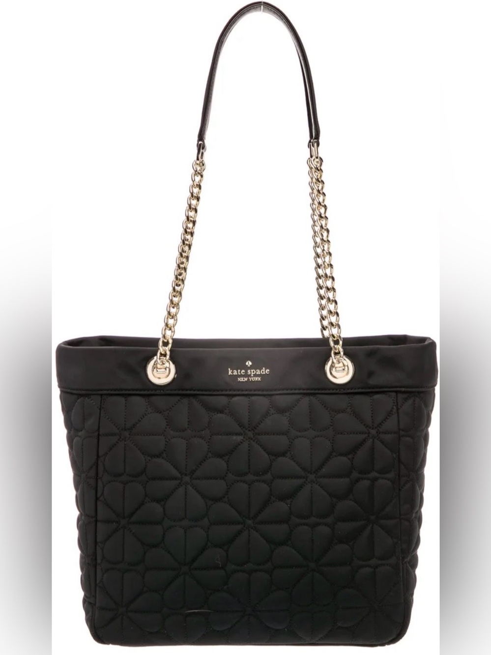 NWT - Kate spade Black Quilted Heart-Pattern Tote with Gold Chain Straps